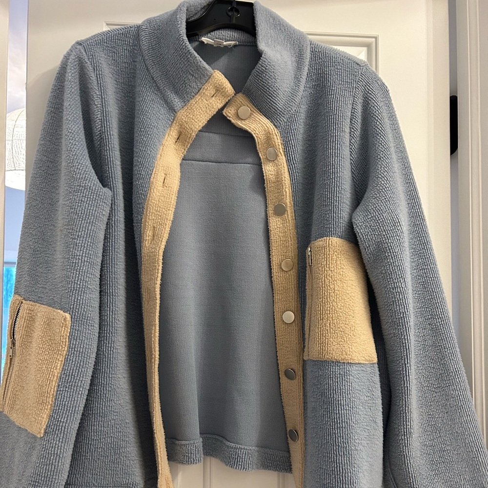 Line & Dot Blue and Beige Teddy Jacket